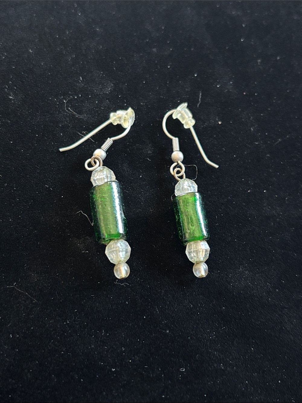 Green Glass Bead Drop Earrings - Women Jewelry